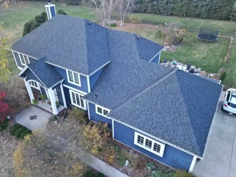Completed residential roof replacement in Wisconsin with new shingles installed Completed residential roof replacement in Wisconsin with new shingles installed
